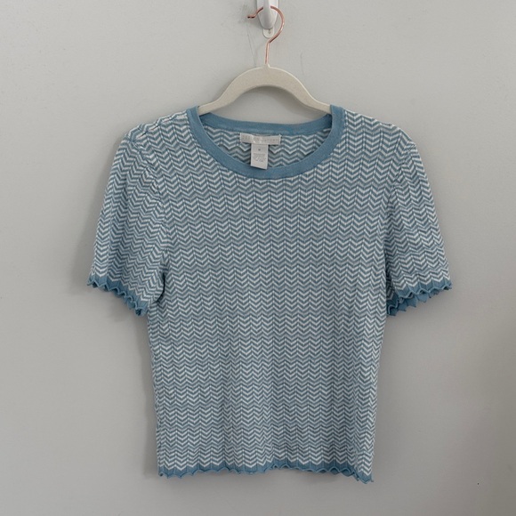 Design History Tops - Design History Light‎ Blue Zigzag Short Sleeve Top